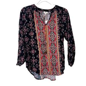 Mason & Belle Long Sleeves Split Neck Tops - Black Red NWT Size Small